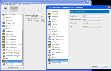 VMM dialog showing VM configuration of OpenCV hardware acceleration resources