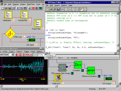 DSP Block Diagram showing generated source code